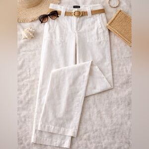 WHBM The Trouser Linen Blend Pants Size 6 White Straight Leg Coastal Summer